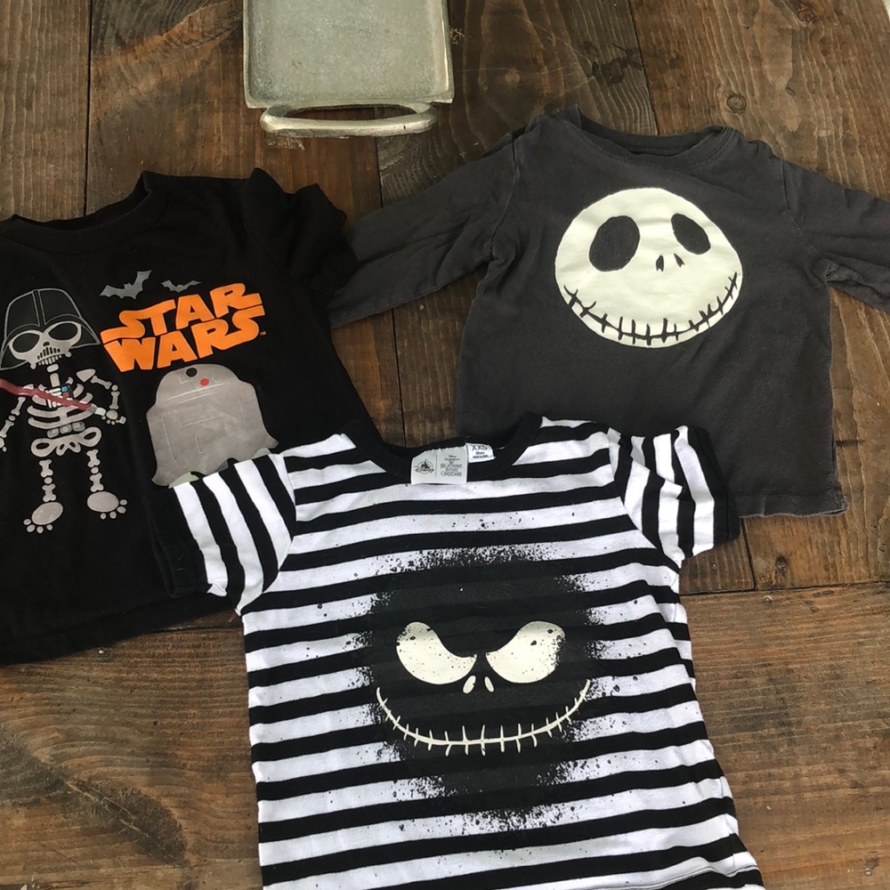3 Halloween tops mixed sizes but all fit about 3T Star Wars and Jack skellington